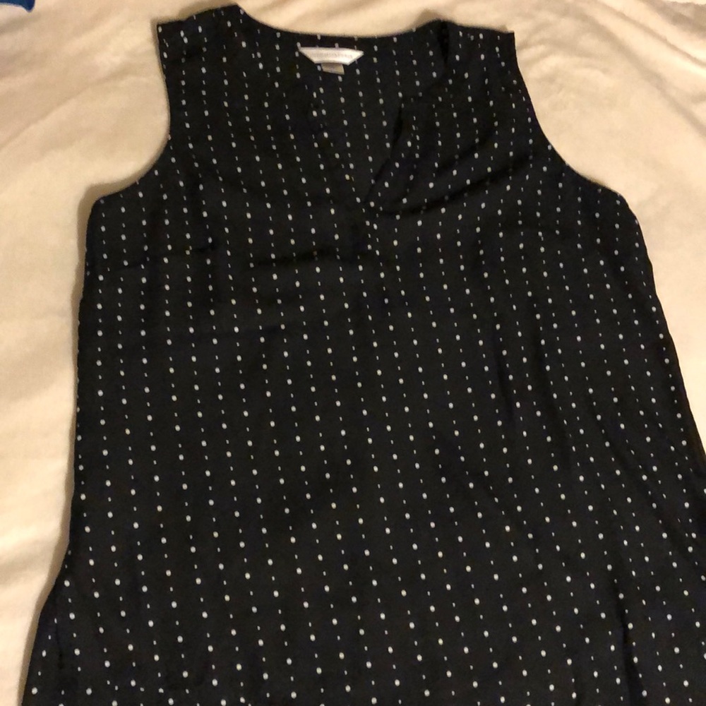 Sleeveless tunic blouse black with white polka dots